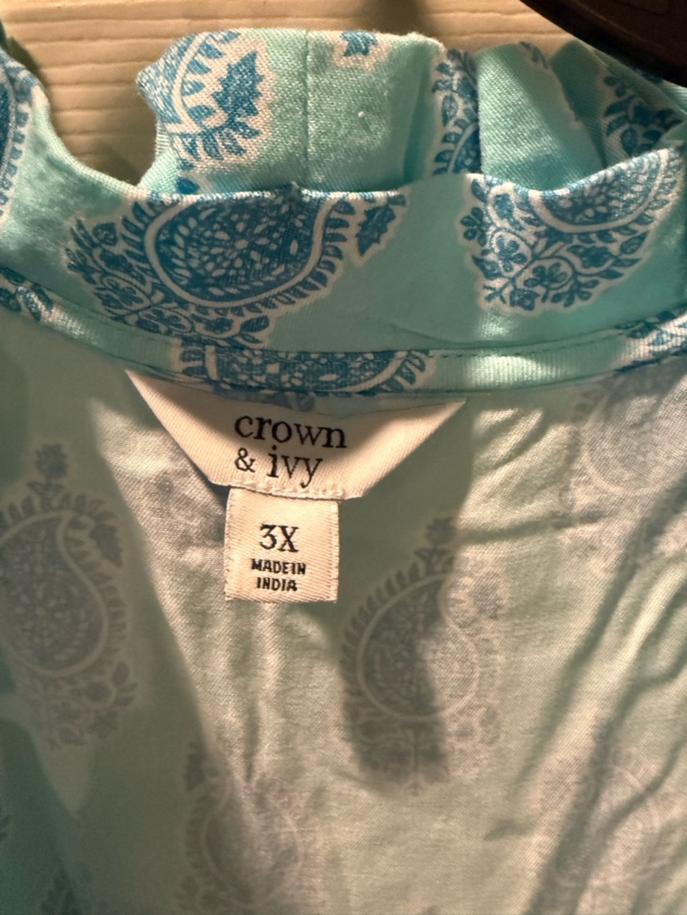 % crown & ivy 3X Aqua Blue Printed Sleeveless Ruffle Tiered Dress - Picture 2 of 6